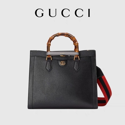 Poignée moyenne en cuir noire de princesse Diana Gucci Bag Tote Bamboo