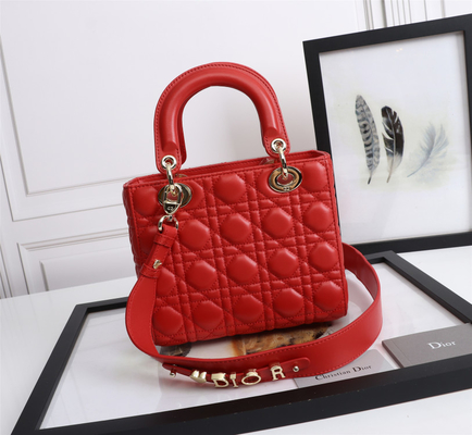 Madame Red Lambskin My Abcdior Dior Cannage Shoulder Bag D6806