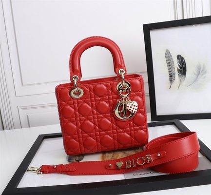 Madame Red Lambskin My Abcdior Dior Cannage Shoulder Bag D6806