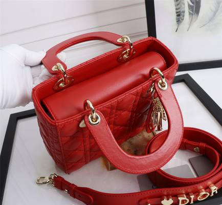 Madame Red Lambskin My Abcdior Dior Cannage Shoulder Bag D6806