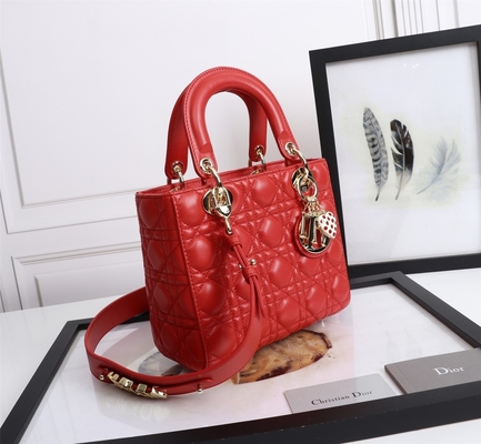 Madame Red Lambskin My Abcdior Dior Cannage Shoulder Bag D6806