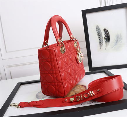 Madame Red Lambskin My Abcdior Dior Cannage Shoulder Bag D6806