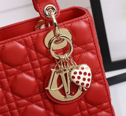 Madame Red Lambskin My Abcdior Dior Cannage Shoulder Bag D6806