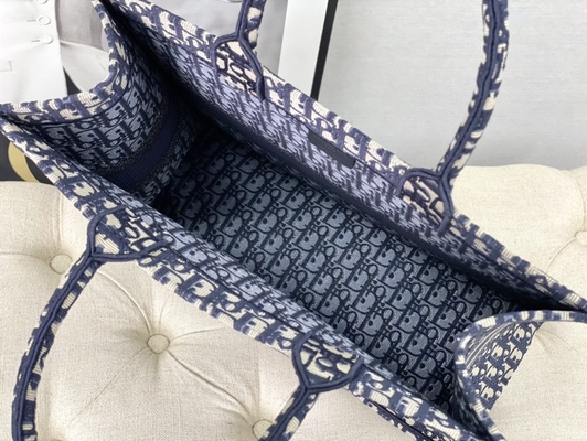 Sac d'épaule marqué bleu de Dior Oblique Embroidery Canvas Navy Christian Book Large