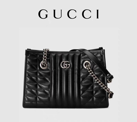 GG marqué fait sur commande Marmont Matelassé moyen Tote Black Leather