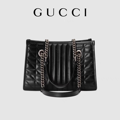 GG marqué fait sur commande Marmont Matelassé moyen Tote Black Leather