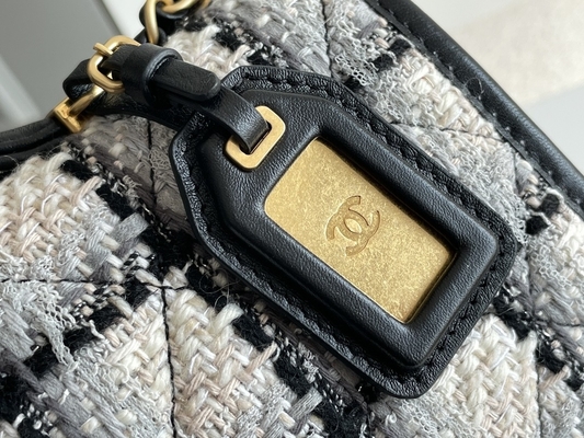 Laine blanche de plaid de noir classique de 2WAY Chanel Medium Flap Bag Messenger