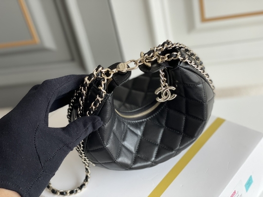 Cuir noir de cuir de vachette de sac à main de clochard de Mini Sling Bag Branded Chanel de chaîne