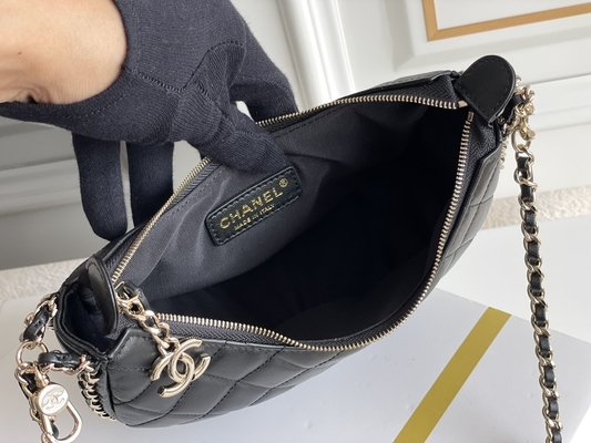 Cuir noir de cuir de vachette de sac à main de clochard de Mini Sling Bag Branded Chanel de chaîne