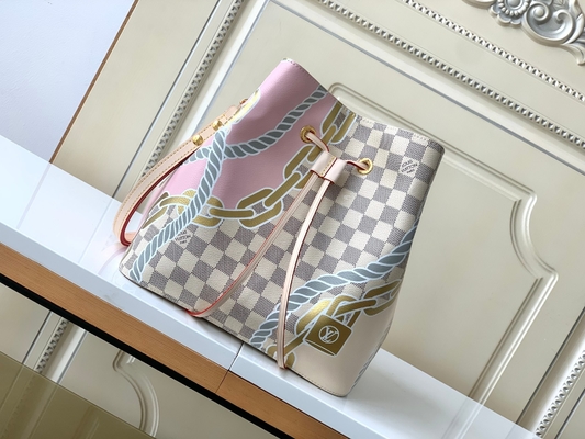 Le rose blanc Damier Azur Canvas BT a stigmatisé le sac de seau de Bag NéONoé millimètre de messager
