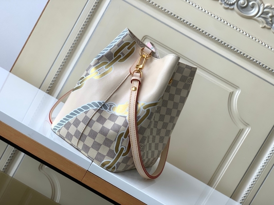 Le rose blanc Damier Azur Canvas BT a stigmatisé le sac de seau de Bag NéONoé millimètre de messager