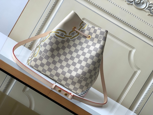 Le rose blanc Damier Azur Canvas BT a stigmatisé le sac de seau de Bag NéONoé millimètre de messager