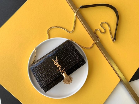 Chaîne Kate Small Tassel d'or de sac de noir de YVES SAINT LAURENT de cuir de vachette