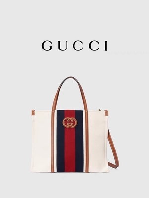 Toile blanche Mini Blue Striped Tote Bag de coton de Gucci enclenchant G