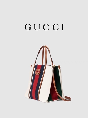 Toile blanche Mini Blue Striped Tote Bag de coton de Gucci enclenchant G