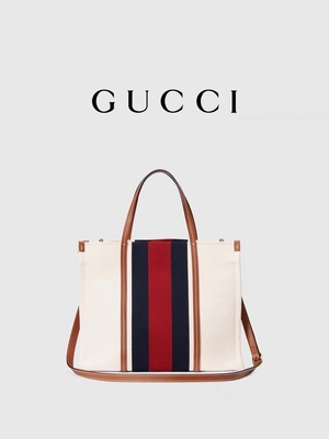 Toile blanche Mini Blue Striped Tote Bag de coton de Gucci enclenchant G