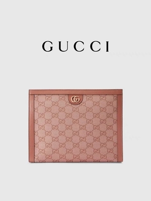 Mini pochette en toile rose en cuir Ophidia Gucci avec fermeture zippée