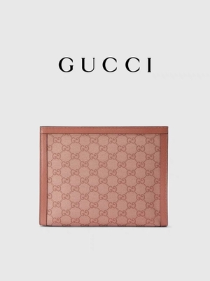 Mini pochette en toile rose en cuir Ophidia Gucci avec fermeture zippée