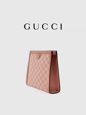 Mini pochette en toile rose en cuir Ophidia Gucci avec fermeture zippée