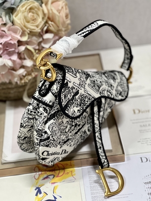Broderie Dior Saddle Sling Bag Patchwork de femmes 25cm avec 3 poches intérieures