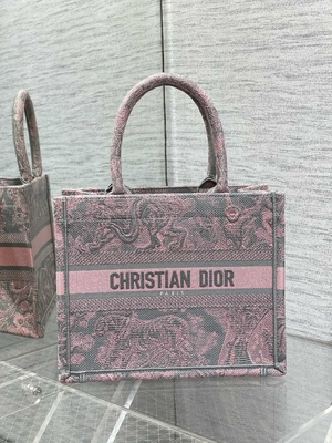 Petit Christian Dior Booktote Pink And Gray Toile De Jouy Sauvage Embroidery