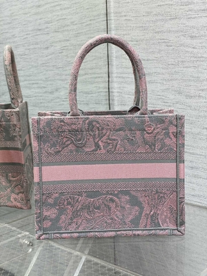 Petit Christian Dior Booktote Pink And Gray Toile De Jouy Sauvage Embroidery