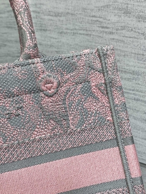 Petit Christian Dior Booktote Pink And Gray Toile De Jouy Sauvage Embroidery