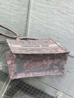 Petit Christian Dior Booktote Pink And Gray Toile De Jouy Sauvage Embroidery