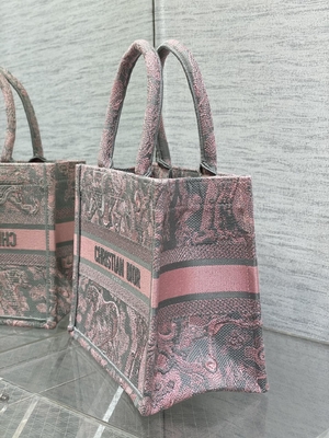 Petit Christian Dior Booktote Pink And Gray Toile De Jouy Sauvage Embroidery