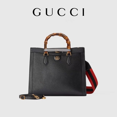 Poignée moyenne en cuir noire de princesse Diana Gucci Bag Tote Bamboo