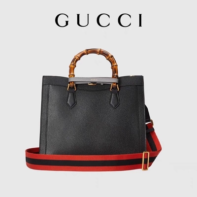 Poignée moyenne en cuir noire de princesse Diana Gucci Bag Tote Bamboo