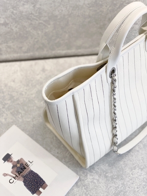 rayure de noir de 30cm 23P Chanel Deauville Tote Bag White Ecru