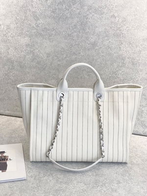 rayure de noir de 30cm 23P Chanel Deauville Tote Bag White Ecru