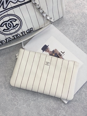 rayure de noir de 30cm 23P Chanel Deauville Tote Bag White Ecru