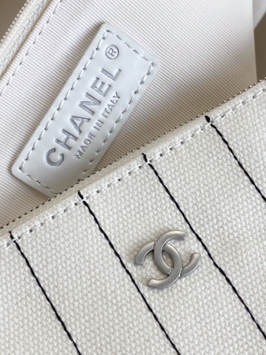 rayure de noir de 30cm 23P Chanel Deauville Tote Bag White Ecru