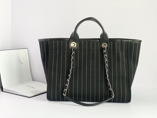 Grand fait sur commande marqué met en sac le sac à main Metalblack de Chanel 2,55 de cuir de vachette de coton et le blanc