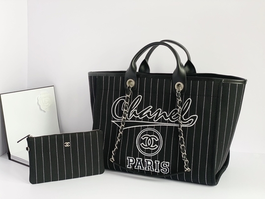 Grand fait sur commande marqué met en sac le sac à main Metalblack de Chanel 2,55 de cuir de vachette de coton et le blanc